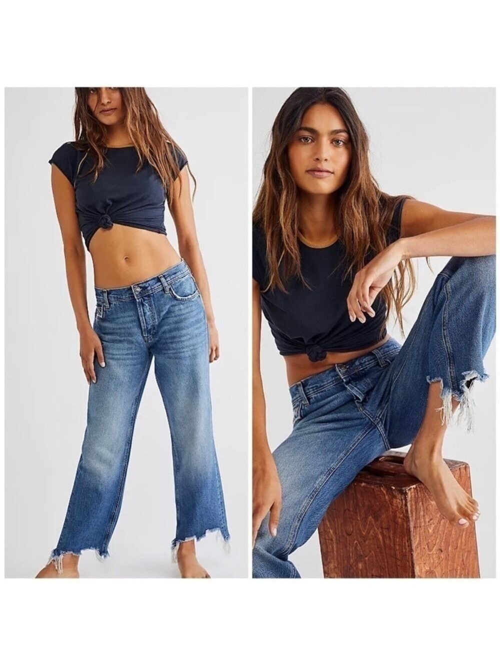 Free People Maggie Mid Rise Straight Leg Jeans In Bondi Blue